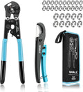 SHALL 2-IN-1 Pex Crimping Clamp Cinch & Remove Tool with Pipe Hose Cutter, Pex Pipe Fitting Crimper Tool Kit for 3/8" to 1" Stainless Steel Clamps Including 20pcs 1/2", 10pcs 3/4" Clamps & Storage Bag