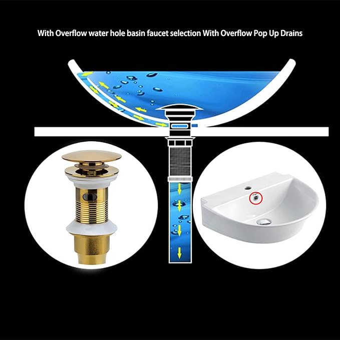 Bathroom Sink Drain, 5 Pack Gold Drain Stopper Bathroom Sink with Overflow, Pop Up Drain Assembly with Detachable Strainer Basket, Built-in Anti-Clogging Strainer,Stainless Steel