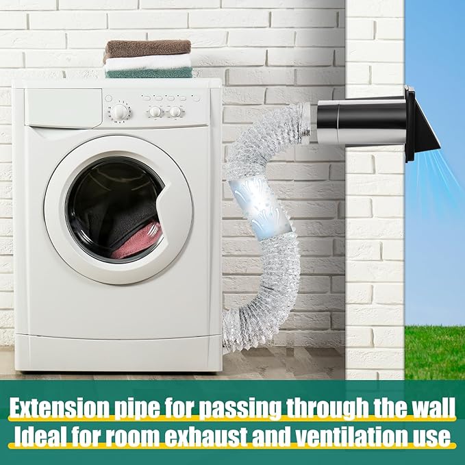 Gisafai 4" Outside Dryer Vent Cover for Exterior Walls Exhaust Vent Cap with Removable Extension Pipe Stainless Steel Hood Cushioned Non Return Flap with Sealing Gasket Grille Screen