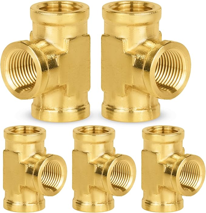 5-PCs HeSun Brass Pipe Fitting, 3/8" x 3/8" x 3/8" NPT Female Thread Tee