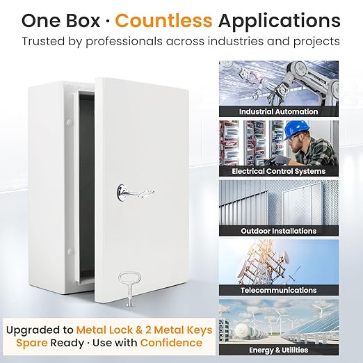 QILIPSU Metal Electrical Box IP65 Waterproof Steel Project Enclosure Lockable Weatherproof Electric Junction Box for Indoor & Outdoor Use 18"x14"x8"