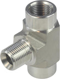 HFS(R) 304 Stainless Steel Forged Pipe Fitting NPT Tee, 3/8" NPT Female x 3/8" NPT Male x 3/8" NPT Female, 3 Ways Branch Tee Connector Pipe Fitting