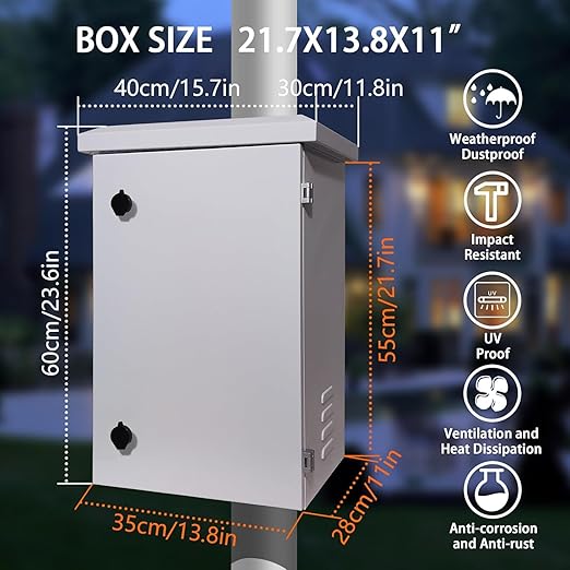 Outdoor Weatherproof Enclosure Electrical Box - 23.6x15.7x11.8 Outdoor Network Enclosure Exterior Box Ventilated Enclosure hinged Outdoor Galvanized Electrical Ventilation Design(600 * 400 * 300mm)