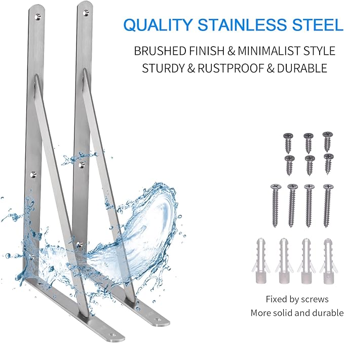 YUMORE 18" Shelf Bracket Stainless Steel, Heavy Duty Solid Shelf Support, Max Load: 550lb, Corner Brace Joint Right Angle Bracket, DIY L Bracket, 2 Pack
