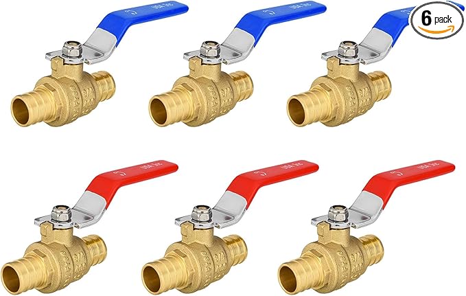 6 Pack Ball Valves, 3/4" Pex Crimp Shut Off Valve, Brass Full Port Pex B Shut Off Ball Valve for Hot and Cold Water, NSF/ANSI 61 Certified