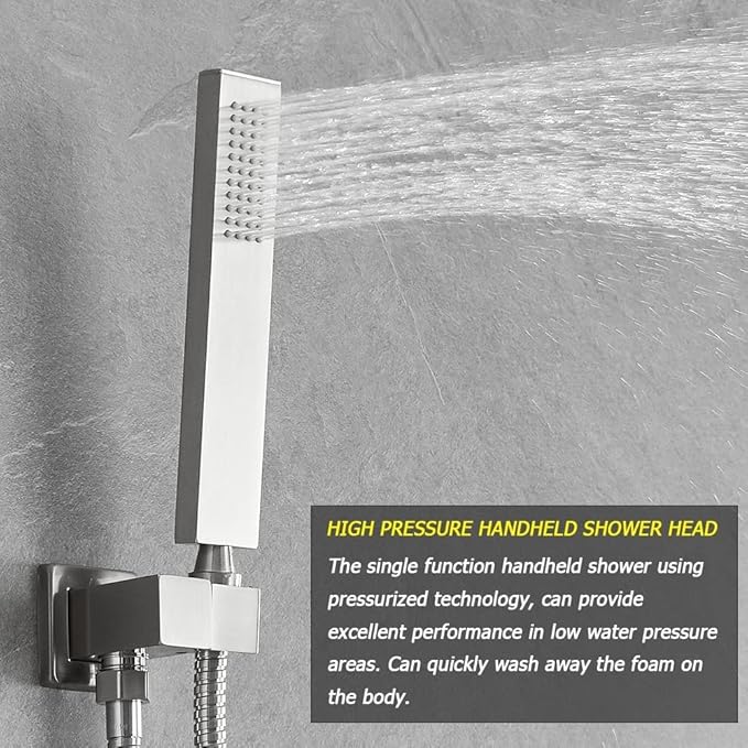 Shower System Brushed Nickel Bathroom 10 Inch Rain Shower Head Ceiling Mount with Handheld Luxury High Pressure Shower Combo Set Shower Faucet Rough-in Valve Body and Trim Kit