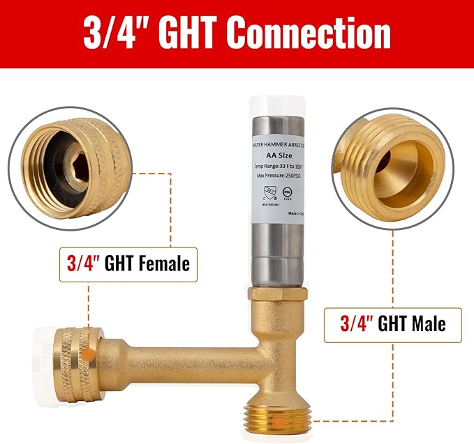 SUNGATOR 3/4 Inch GHT Water Hammer Arrestor, 3/4" Thread Washer Hammer Arrestor for Washing Machine, Stop Pipe Banging, A Sealing Tape Include(2-Pack)