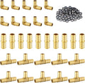 100 Pack Foskan 3/4 Inch PEX Brass Fittings Set, 10 PCS Each Elbows Tees Straight Couplings, With 70pcs Copper Rings, PEX Crimp Barb Fitting Kit
