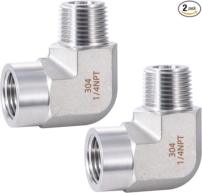 Stainless Steel Pipe Fitting,90 Degree Barstock Street Elbow, 1/4" NPT Male x 1/4" NPT Female (Pack of 2)