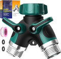 2 Way Garden Hose Splitter with Shut Off Valve,Water Spigot Splitter for 3/4" Hose Connector,Heavy Duty Metal Outdoor Faucet Splitter Y Connector for Garden Hose,with 3 Leakproof Washers & 1 tape