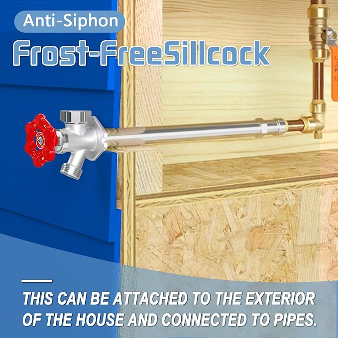 Boltigen 12inch Anti-Siphon Frost Free Sillcock, No Lead Brass Frost Proof Outdoor Faucet Bib with Backflow Preventer, 1/2" Push-to-Fit Connector X 3/4 Inch Hose Bibb Frost Free Spigot