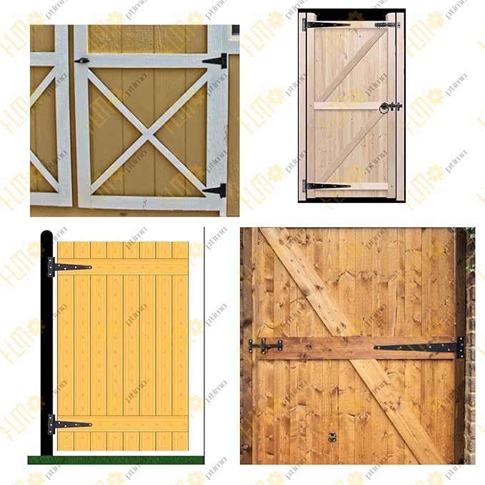 HLMOptimo Heavy Duty T Hinge Tee Hinge T Strap Hinge Shed Hinge Gate Hinge Barn Hinge Fence Hinge Door Hinge Wrought Rustproof All Size Black (2 pcs, 10 inch)