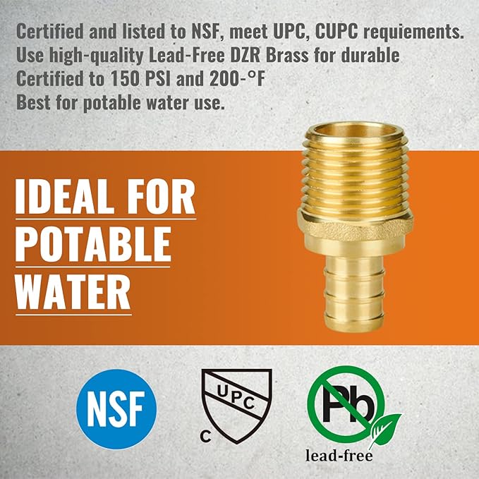 SUNGATOR 50-Pack 1/2" NPT to 1/2" PEX Male Adapter, No Lead Brass, NSF, UPC Certified