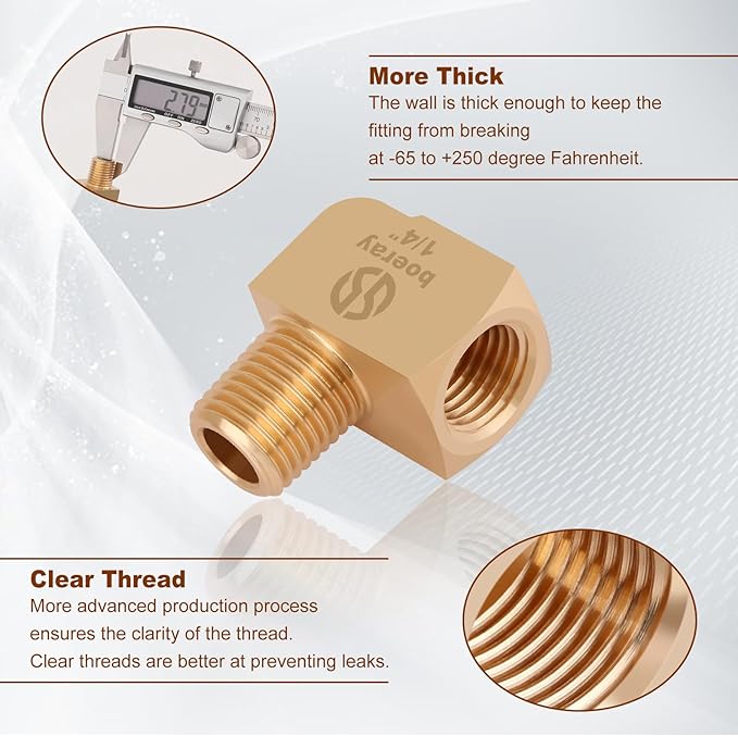 2pcs 1/4” Brass Fittings 90 Degree Barstock Street Elbow 1/4" NPT Male Pipe to 1/4" NPT Female Pipe 1/4 NPT Elbow Forged Brass Pipe Fittings