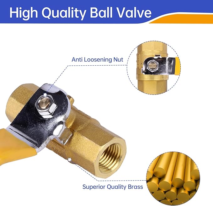 YADIAN 2 Pcs 1/4" Ball Valve Heavy Duty Brass Ball Valve Shut Off Switch, NPT Female, 600 WOG (Water, Oil and Gas), Pipe Fitting Air Compressor Shut Off Valve (1/4 Inch NPT, Pack of 2)