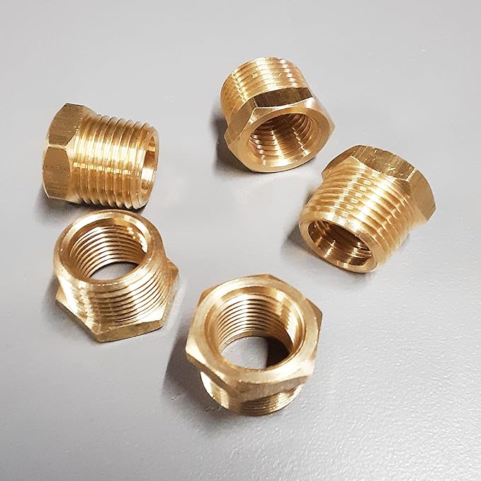 Brass Pipe Fitting Reducer Hex Bushing 3/8 NPT Male x 1/8 NPT Female (Pack of 1)