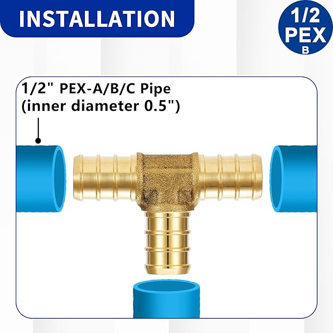 1/2" PEX Brass Tee Tubing & Adapters (Pack of 15, F1807 to F1807)