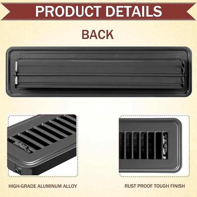 Tandefio 12 Pcs 2" x 12" Floor Register Vent Covers Metal Heavy Duty Walkable Floor Air Vent Covers with Rust Proof Finish Grille Easy Adjust Air Supply Lever for Home Wall Ceiling (Gray)