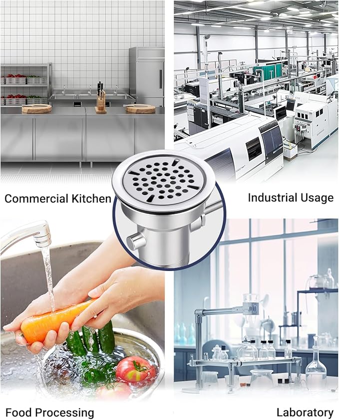 3-1/2" Commercial Sink Drain with Twist Lever Handle, Waste Drain Valve Without Overflow Inlet for Restaurant 2/3 Compartment Sink, Easy Controll, Block-Free and Leakproof