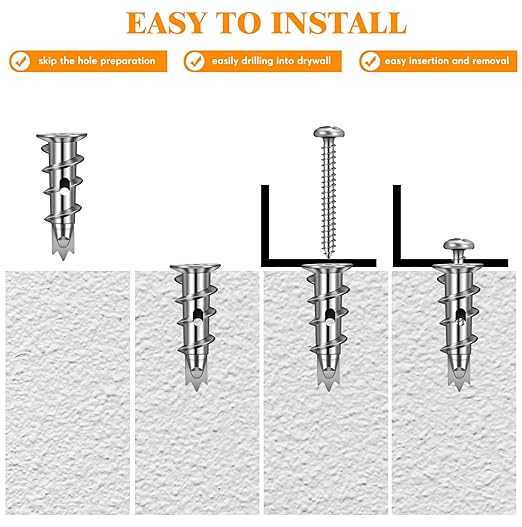 1000 Pieces Zinc Self-Drilling Metal Drywall Anchors with Screws Kit, Bulk Heavy Duty Wall Anchors and #8 x 1-1/4'' Screw (500 Anchors+500 Screws) Includes