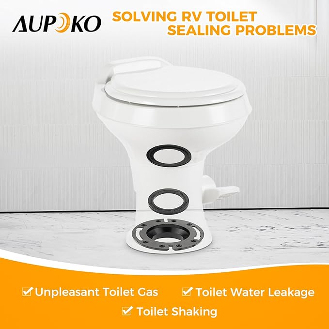 Aupoko RV Toilet Seal and 3'' Socket RV Toilet Flange Kit Compatible with 300/310/320 RV Toilets, Replace 385345892 Flange, 385311658 Flush Seal and 385311652 Base Seal, 3 in 1 Combination Seal Kit