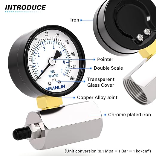 MEANLIN MEASURE 0~100Psi 2" Steel Double Graduated Air Test Pressure Gauges, 3/4" FNPT Connection, -3-2-3% Accuracy