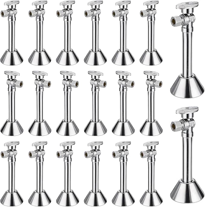 20-PCs HeSun Angle Stop Valve with 5-Inch Copper Sweat Tube Extension, 1/2" Sweat x 3/8" OD Compression Angle Stop, 1/4 Turn Shut Off Valve for Bathroom(VALVE145-20)