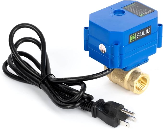 U.S. Solid 1/2" NPT Motorized Ball Valve with US Plug 110VAC Brass Electrical Ball Valve,Auto Return, Normally Closed, IP65