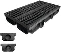 HDPE Channel Drain with Grates-19.7x5.5x3.7 in. Trench Drain System,2 Pack Total Length 39.4 in,Yard Drainage System with 2 Outlet Adapters for Outdoor,Yard Fence,Pool,Sidewalk,Patio