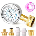 MEANLIN MEASURE 0~200Psi Stainless Steel Frame 3/4" Female Liquid Filled Pressure Gauge kit Plus 5 adapters, 2.5" FACE DIAL Multi-Purpose Pressure Gauge kit, Suitable for Gardens, Water Pipes, etc