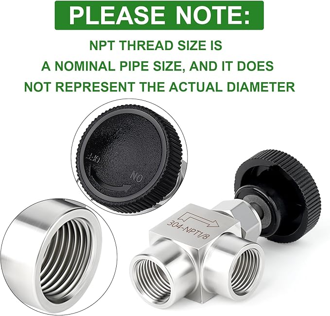 TAISHER 1PCS 304 Stainless Steel 90 Degree Needle Valve 1/8" Female NPT For Flow Control Water Gas Oil With Nipple