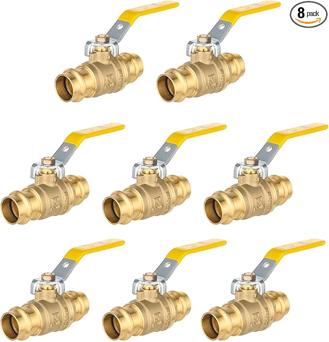 3/4" Press Ball Valve, 8 Pack Shut Off Valves with EPDM O-ring, Quarter Turn Brass Full Port Shut Off Ball Valve for Hot and Cold Water, NSF/ANSI 61 Certified