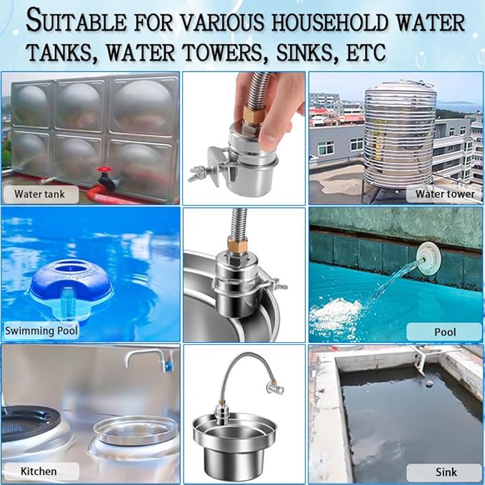 2PCS Float Valve,1/2" to 3/4'' water level control float valve, 304 Stainless Steel Fully Automatic water shut off valve, Automatic Water Level Controller for Water Tank, Pool, Livestock Troughs.