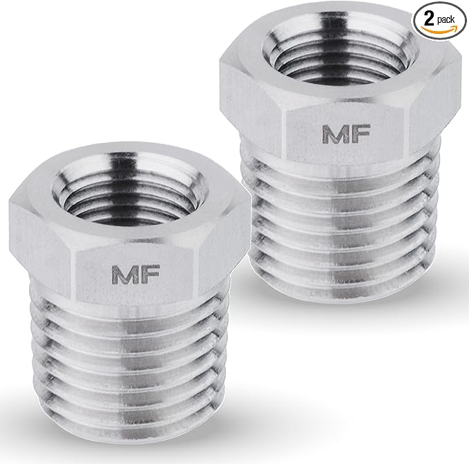 MAACFLOW Stainless Steel 1/4" Male NPT to 1/8" Female NPT Adapter Reducer Hex Bushing (Thread OD 0.52" - ID 0.34") (pack of 2)
