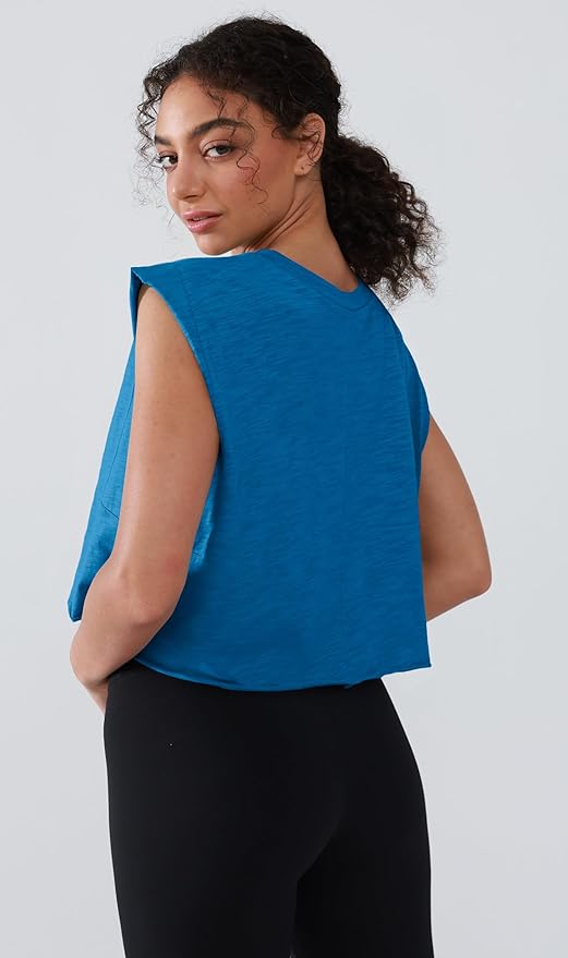 Women’s 100% Cotton Cropped Workout Tank Tops Soft Breathable Loose Fit Muscle Tank for Gym Yoga Running