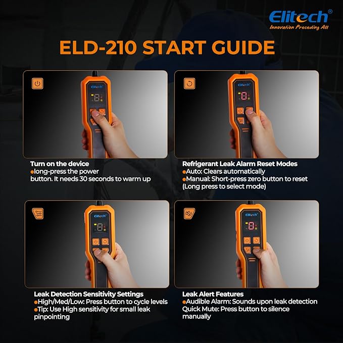 Elitech Refrigerant Leak Detector, Freon Leak Detector, Freon Sniffer Automotive Halogen Gas Leak Detector for R134A R410A R1234YF R600a R290 CFCs HCFCs HFCs HCs HFOs, ELD-210