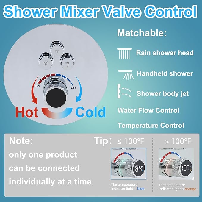 Round Digital Display Shower Valve 3 Way Shower Mixing Valve Concealed Installation Can Use All the Time Polished Chrome