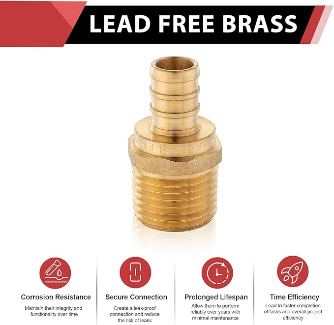 2-Pack EFIELD PEX Crimp 1/2" X1/2" Male Threaded Adapter Brass Fittings, ASTM F1807, UPC Certified, NSF/ANSI 61,(PEX1807371)