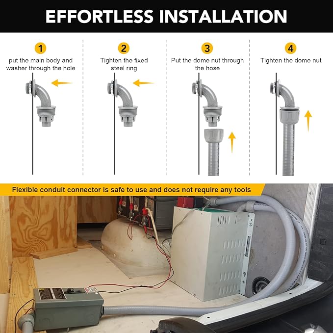 1-1/4(1.25) inch 50ft Liquid-Tight Conduit and Connector Kit,Flexible Non-Metallic Liquid Tight Electrical Conduit Kit with 5 Straight and 3 90-Degree Connector Fittings,1in. Dia…