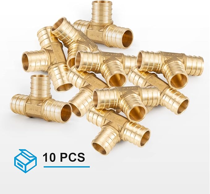 WMAXPFIT(10 Pack) 3/4 Inch PEX Tee F1807, LF Brass crimp fitting for PEX-b pipe