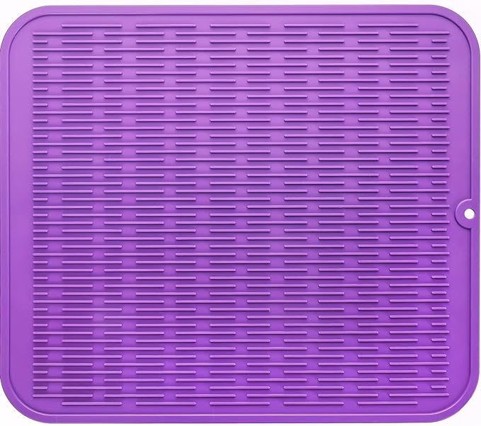 Silicone Dish Drying Mat for Multiple Usage,Easy clean,Eco-friendly,Heat-resistant Silicone Mat for Kitchen Counter or Sink,Refrigerator or Drawer Liner Purple 2XL 24 inches x 18 inches