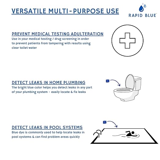 Dissolvable Blue Dye Tablets for Toilet Leak Detection & Adulteration Detection, Multi-Use - 200 Tablets Per Bottle