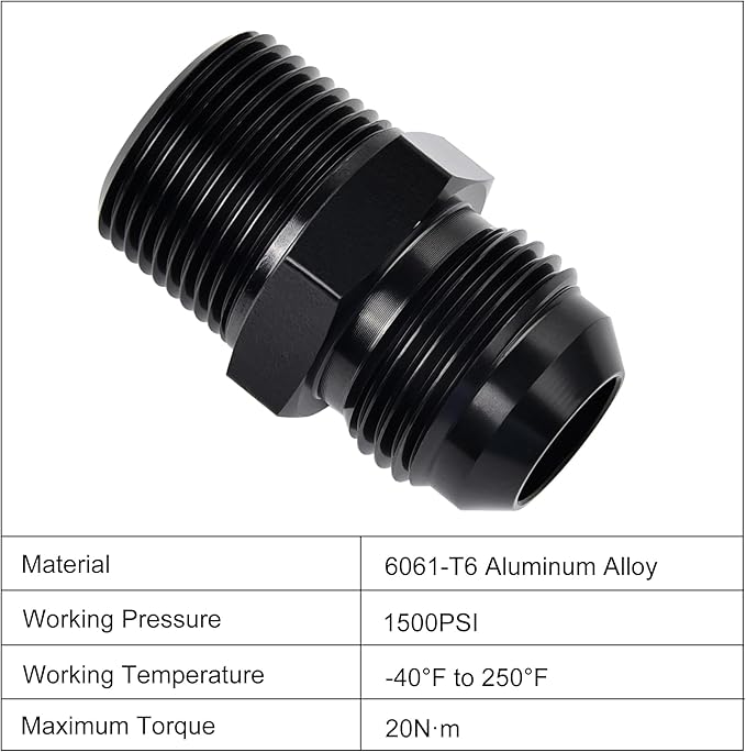 EVIL ENERGY 12AN Male Flare to 1/2" NPT Pipe Fitting Adapter Aluminum Straight Black 2PCS
