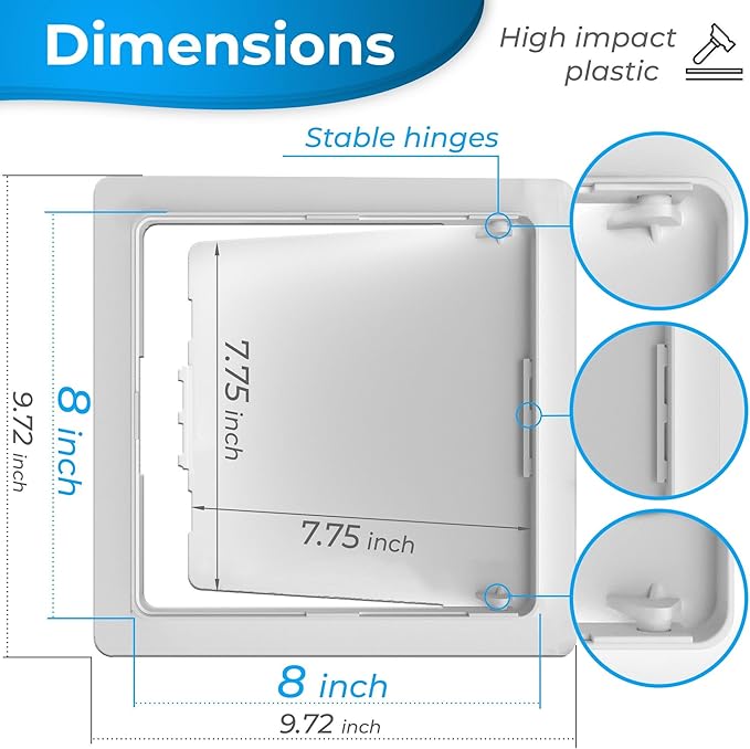 Access Panel for Drywall - 8x8 inch - Wall Hole Cover - Access Door - Plumbing Access Panel for Drywall - Heavy Durable Plastic White