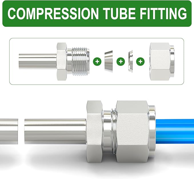 TAISHER 1PCS 316 Stainless Steel Weld Compression Tube Pipe Fitting Connector, 3/8" Tube OD Straight Adapter