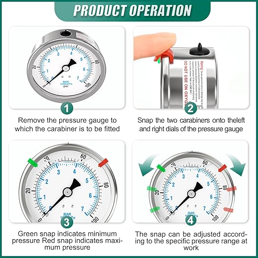 0-100PSI Stainless Steel Liquid Filled Pressure Gauge, 4" Dial Size, 1/4" NPT Lower Mount, for Tube, Water Pump, Gas, Liquid, Pressure Test (with Range Mark Pointer)