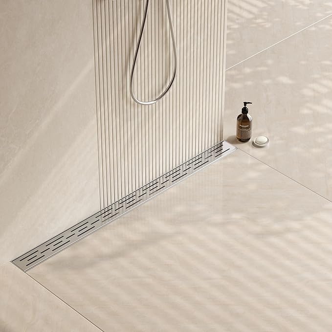 Neodrain 36 Inch Rectangular Linear Shower Drain with Brick Pattern Grate, Brushed 304 Stainless Steel Bathroom Floor Drain,Shower Linear Drain & Hair Strainer,Leveling feet, CUPC Certified