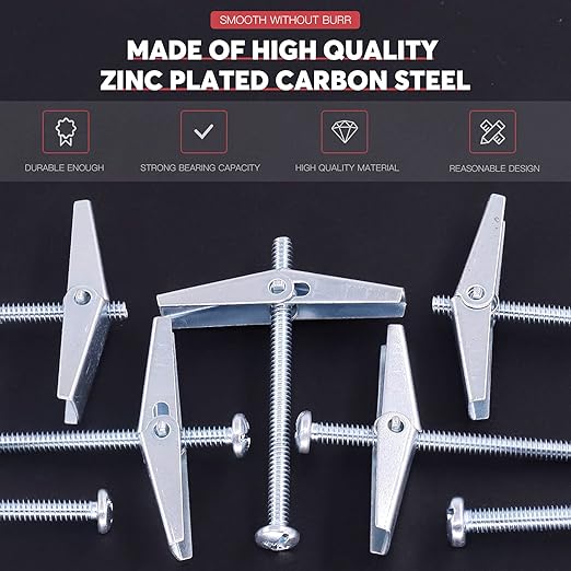 Hilitchi Molly and Toggle Bolt Zinc Plated Steel Philips Round Head Toggle Wing Nut Bolt (30Pcs 1/8 Inch)