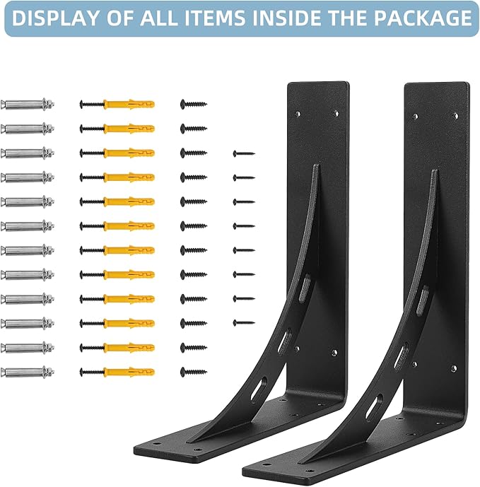12"x10"x2.5" Heavy Duty Shelf Brackets, Max Load 1100 LBS, Premium Alloy Metal Mantel Support (Set of 2) - Countertop Support - (12 inch x 10 inch)