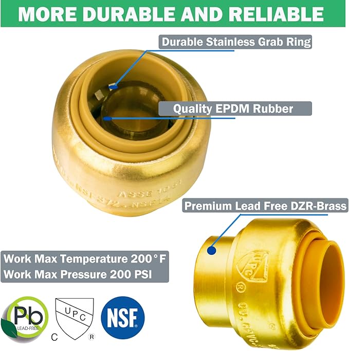WHK 12 PACK 1/2" PEX Plug End CAP,Copper Cap 1/2" Push-to-Connect Plumbing Fitting for Copper PEX,CPVC With Disconnect Clip(Lead-Free Certificate)…